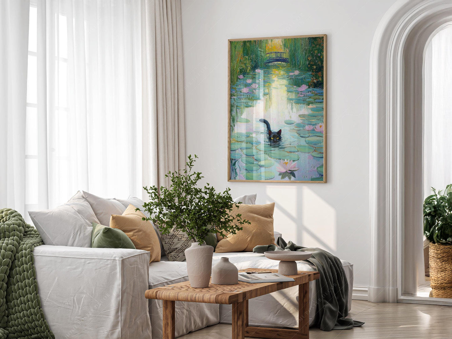 Monet Water Lilies Black Cat Print – Funny Cat Lover – art poster for living room