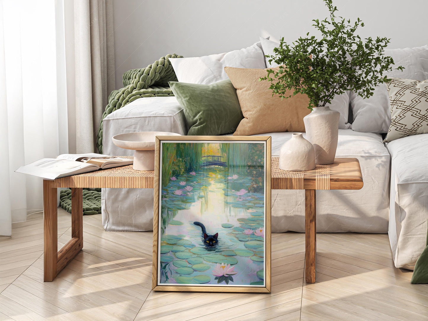 Monet Water Lilies Black Cat Print – Funny Cat Lover – fine art wall poster