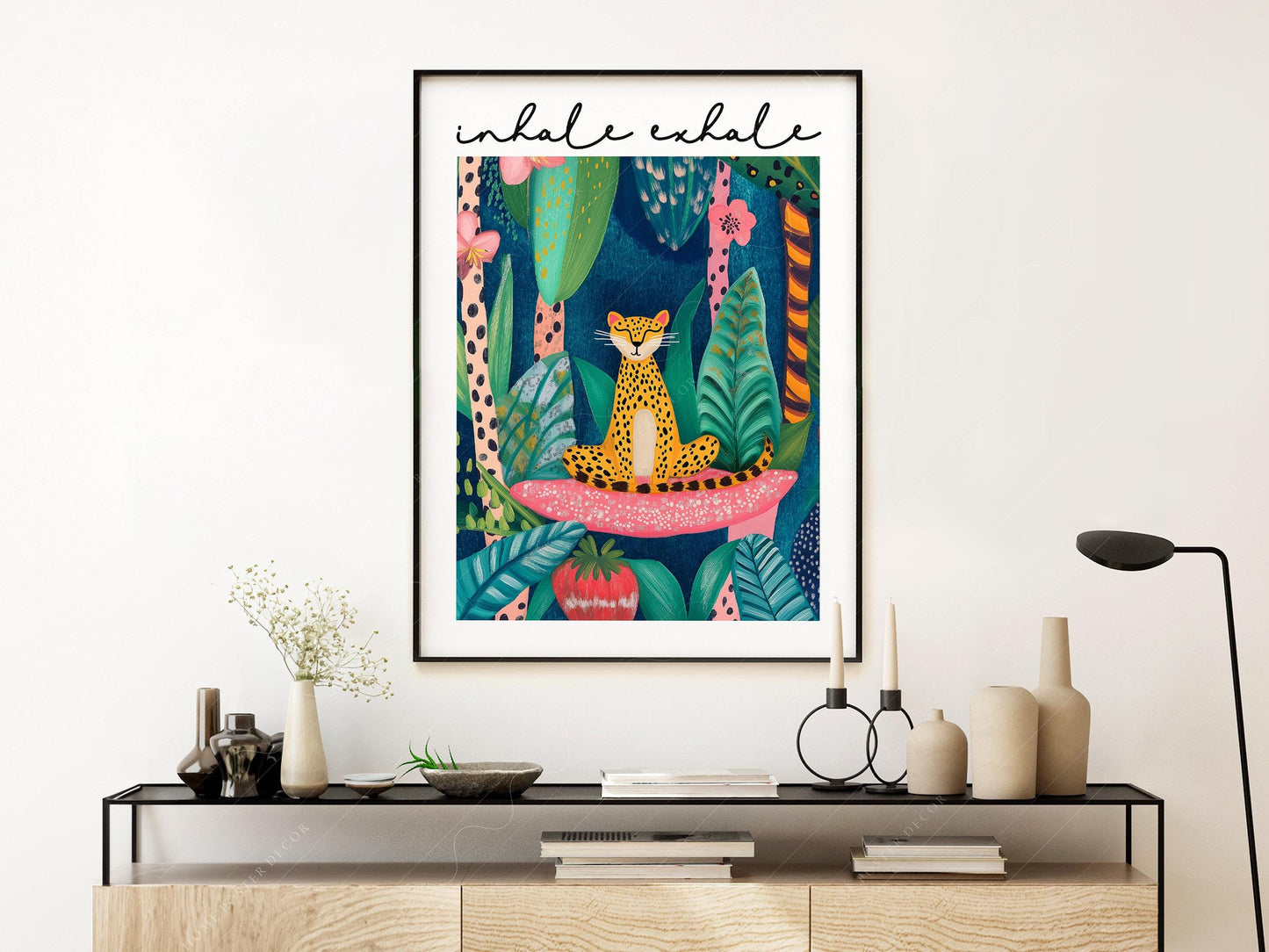 Inhale Exhale Cheetah Art Print – Maximalist Jungle – framed nursery art print detail