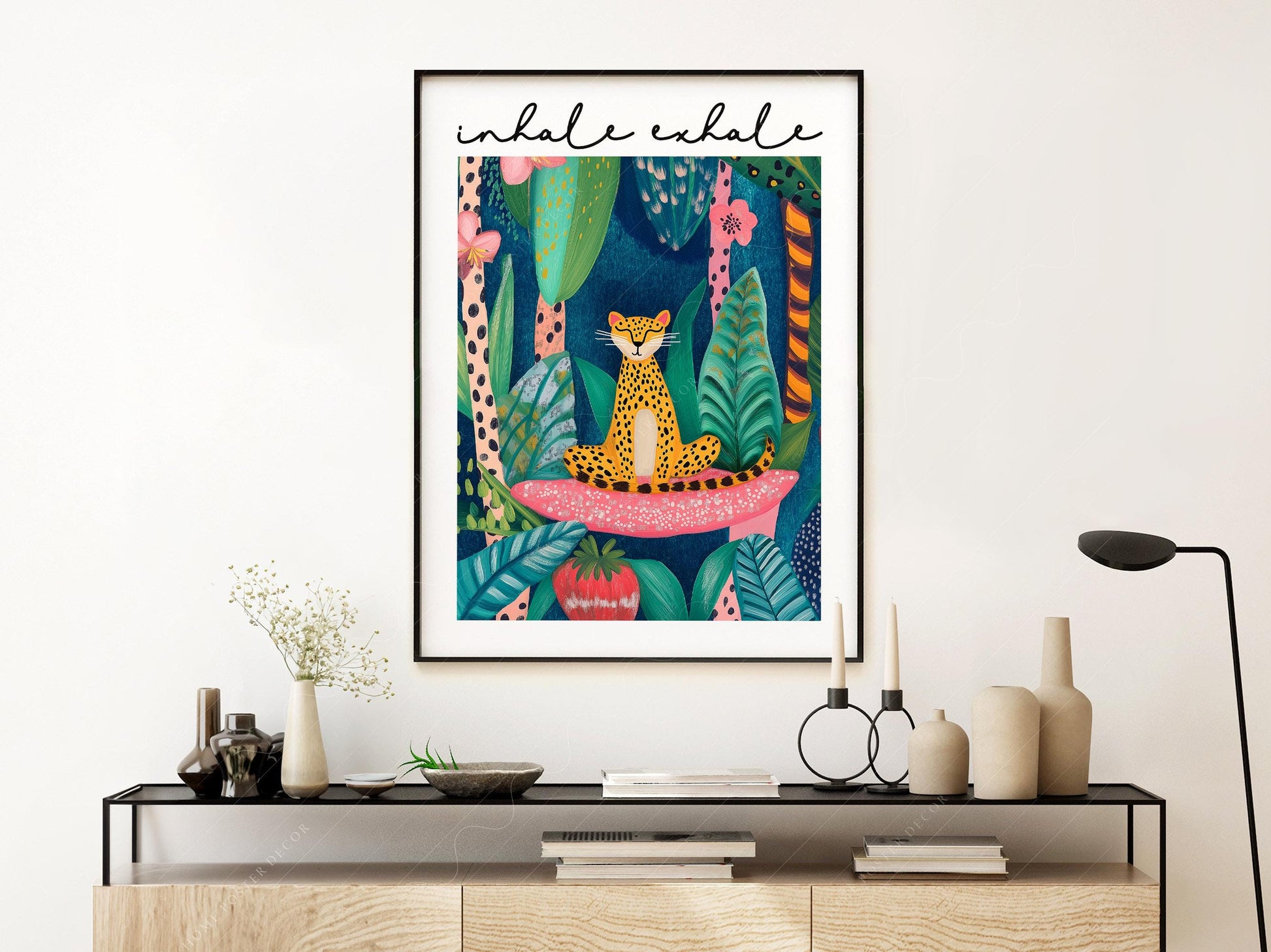 Inhale Exhale Cheetah Art Print – Maximalist Jungle – framed nursery art print detail