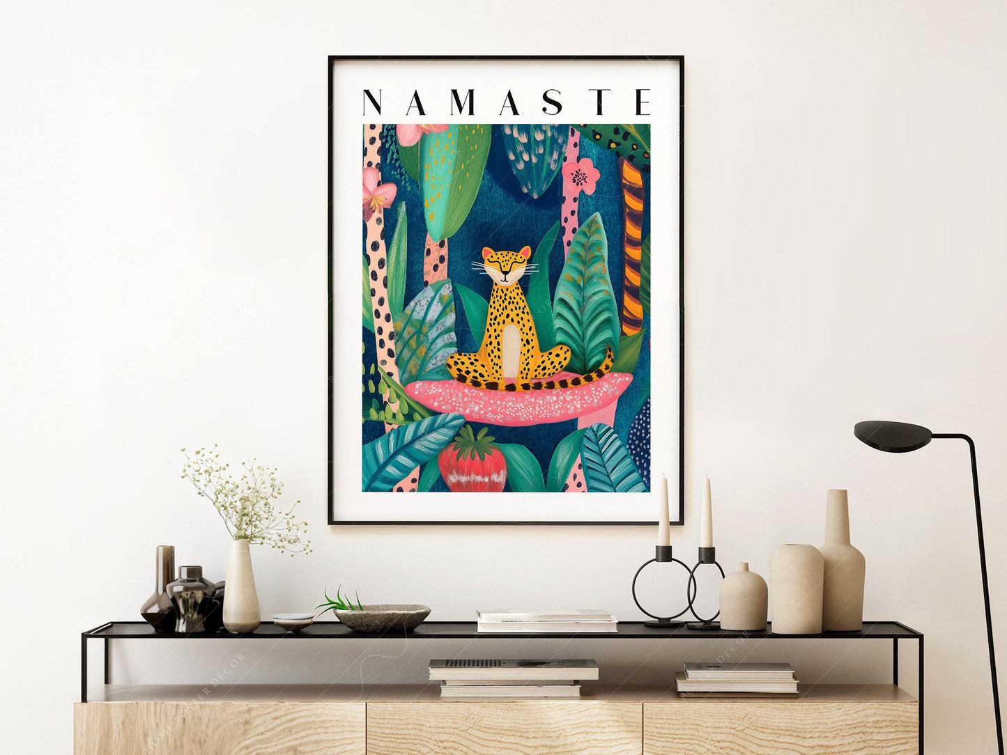 Namaste Leopard Print – Tropical Jungle Wall Art – high quality art print