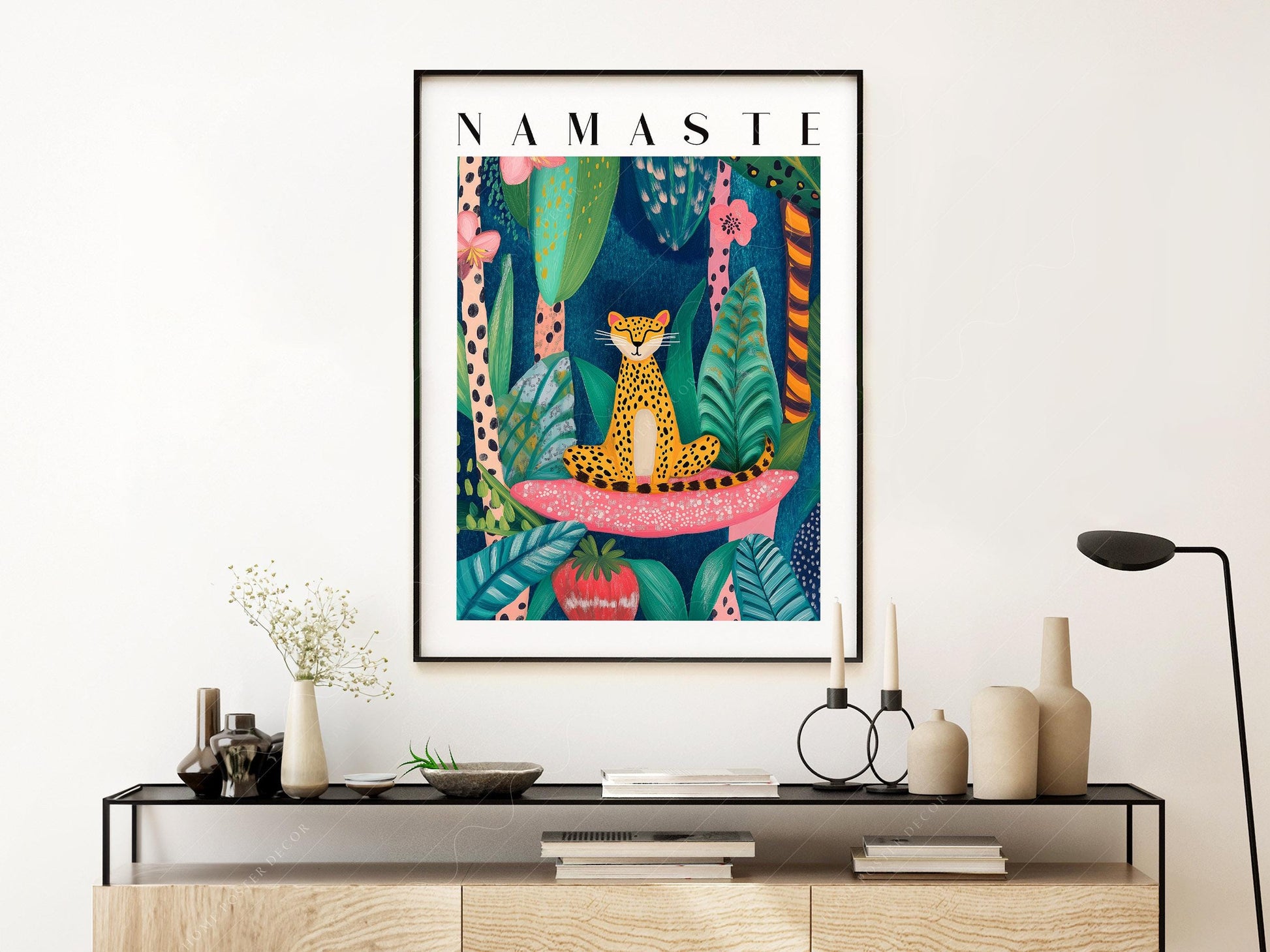 Namaste Leopard Print – Tropical Jungle Wall Art – high quality art print