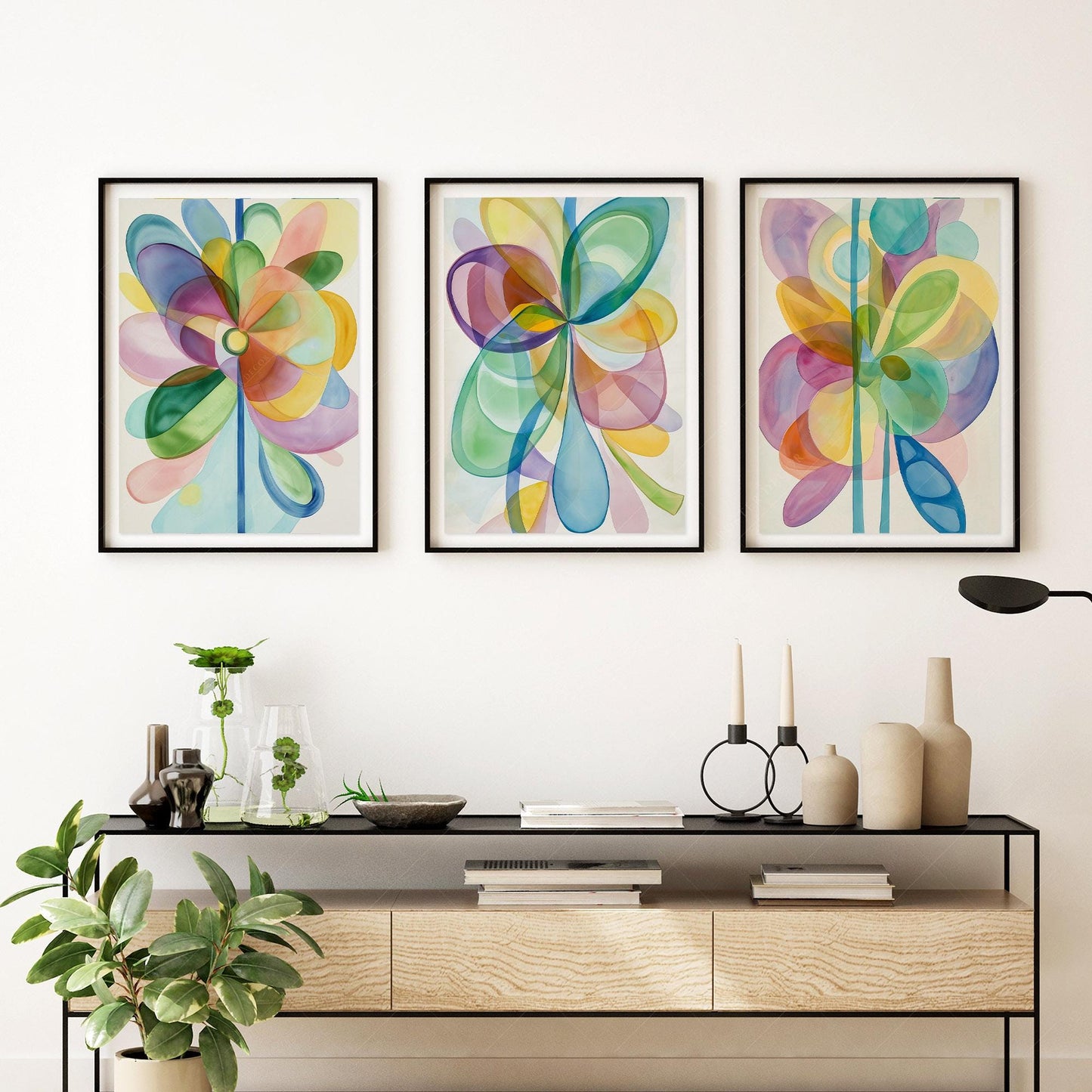Abstract Watercolor Flowers Print Set – Colorful – archival paper art print