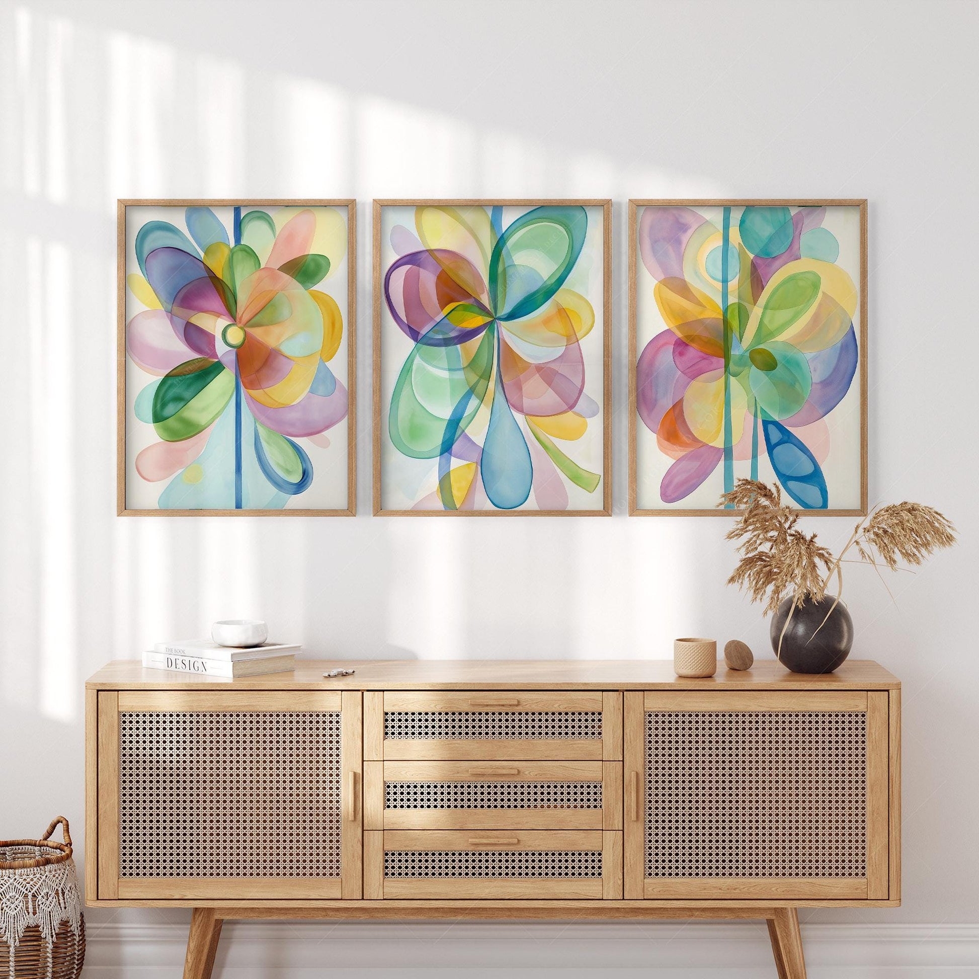 Abstract Watercolor Flowers Print Set – Colorful – art poster for living room