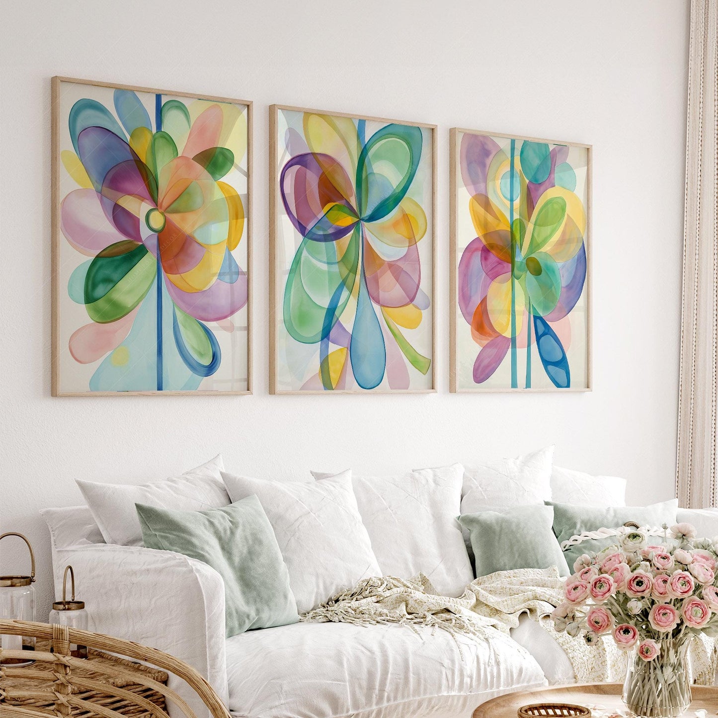 Abstract Watercolor Flowers Print Set – Colorful – fine art print wall decor