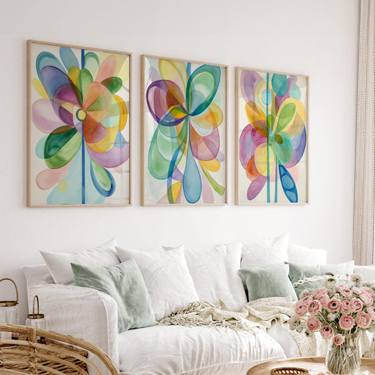 Abstract Watercolor Flowers Print Set – Colorful – fine art print wall decor