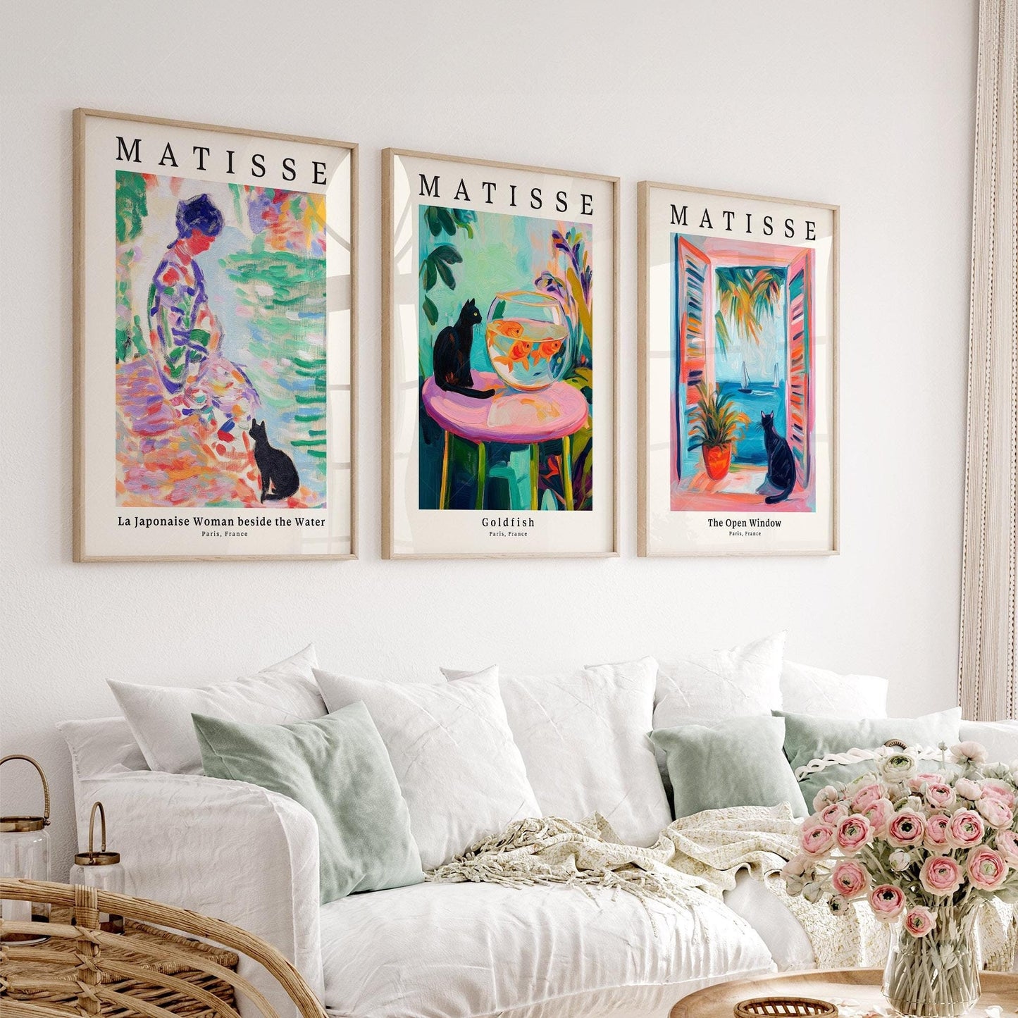 Matisse Black Cat Art Print Set of 3 – Colorful Wall – gallery wall art poster