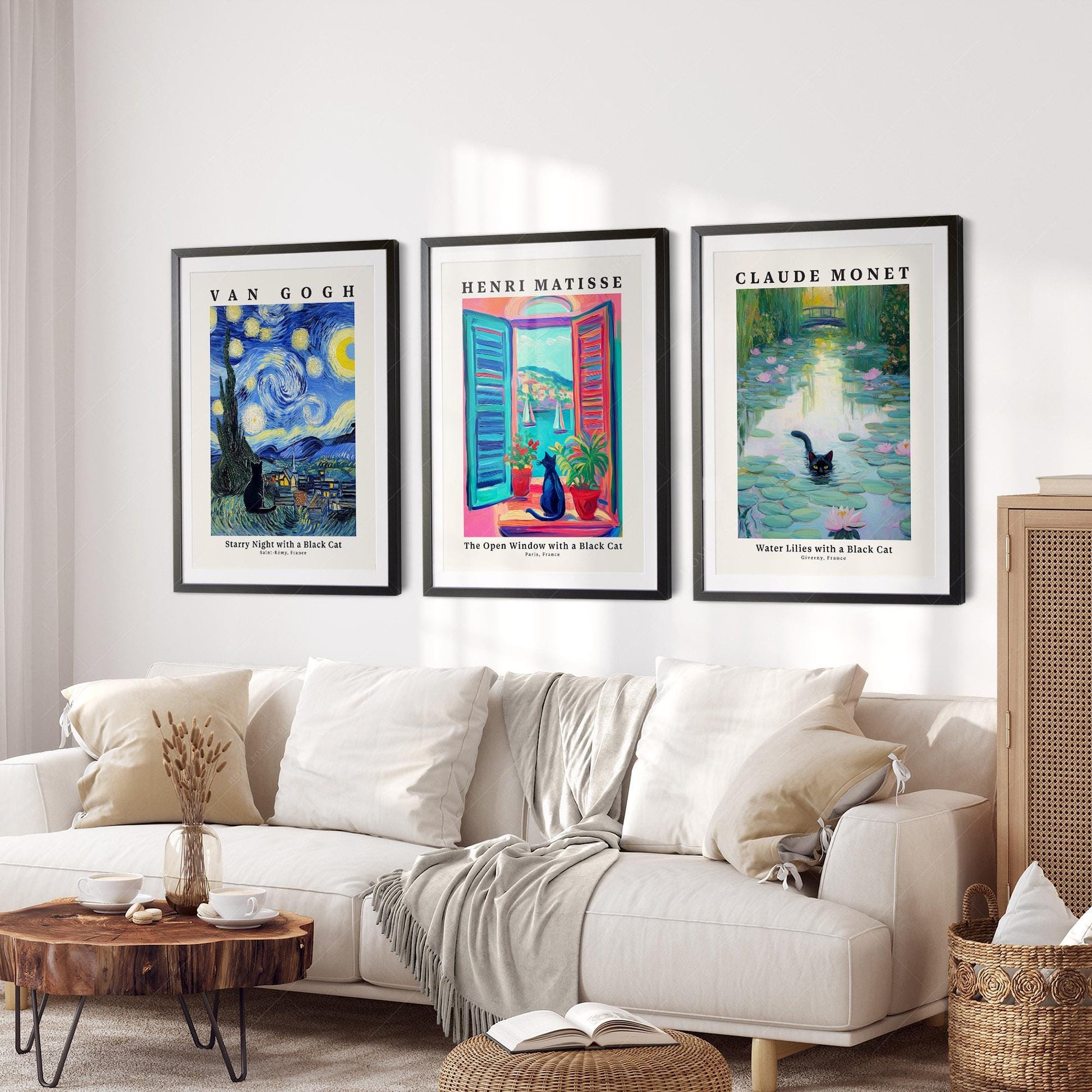 Black Cat Art Print Set – Van Gogh Matisse Monet – art poster for living room