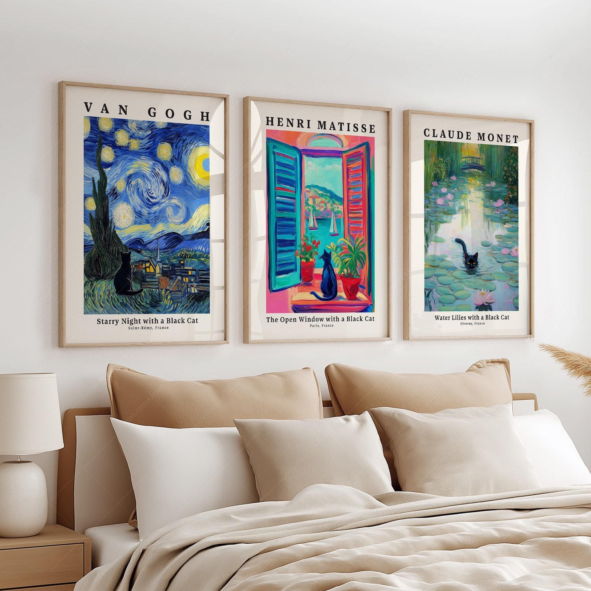 Black Cat Art Print Set – Van Gogh Matisse Monet – high quality art print