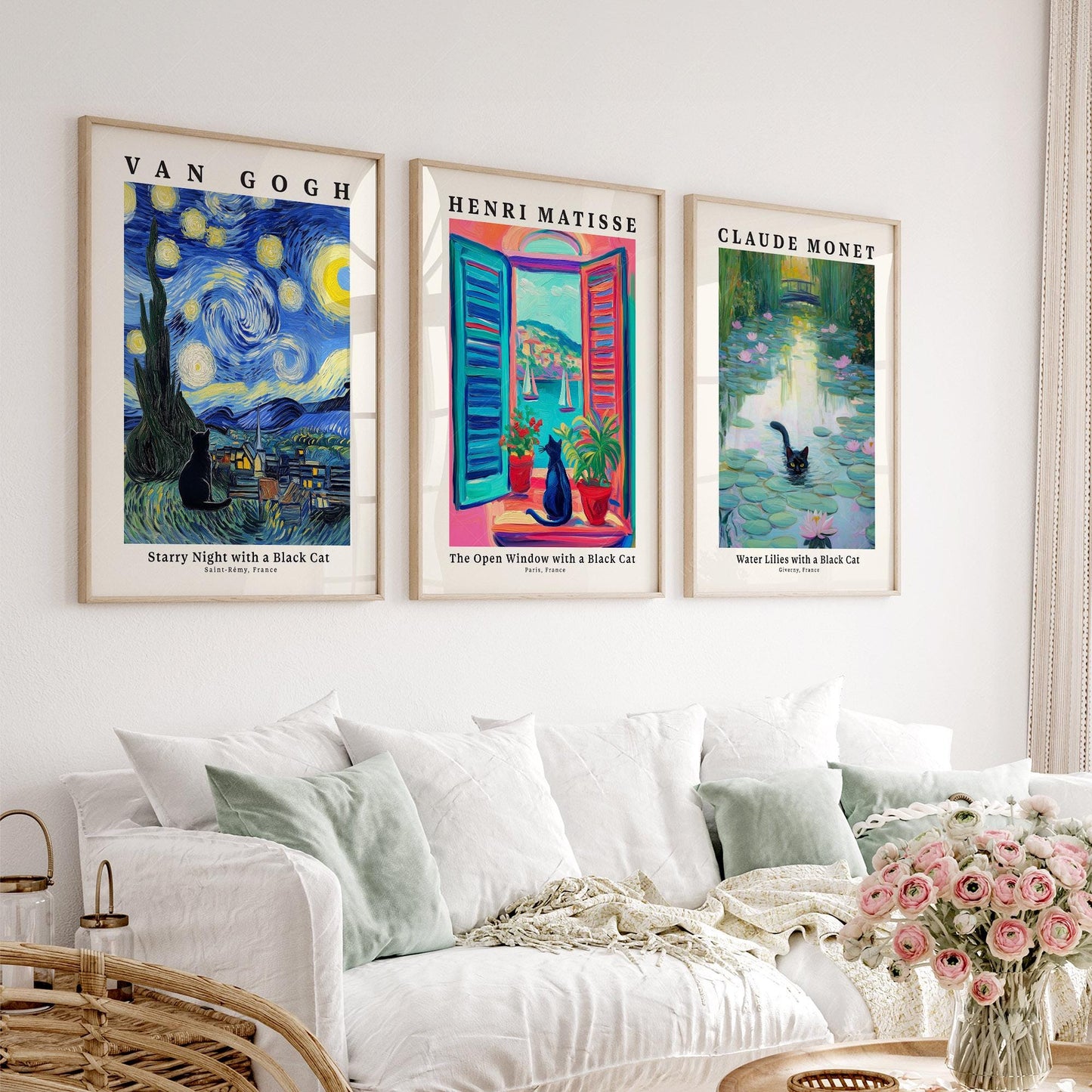 Black Cat Art Print Set – Van Gogh Matisse Monet – fine art wall poster