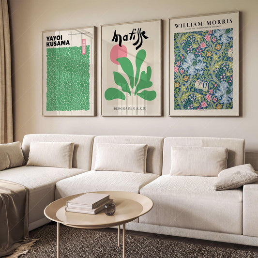 Matisse Kusama William Morris Set of 3 Prints – Modern – fine art print wall decor