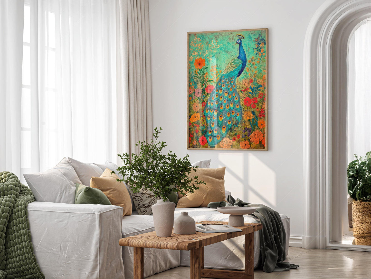 Colorful Peacock Garden Art Print – Vibrant Floral – art print for baby shower gift