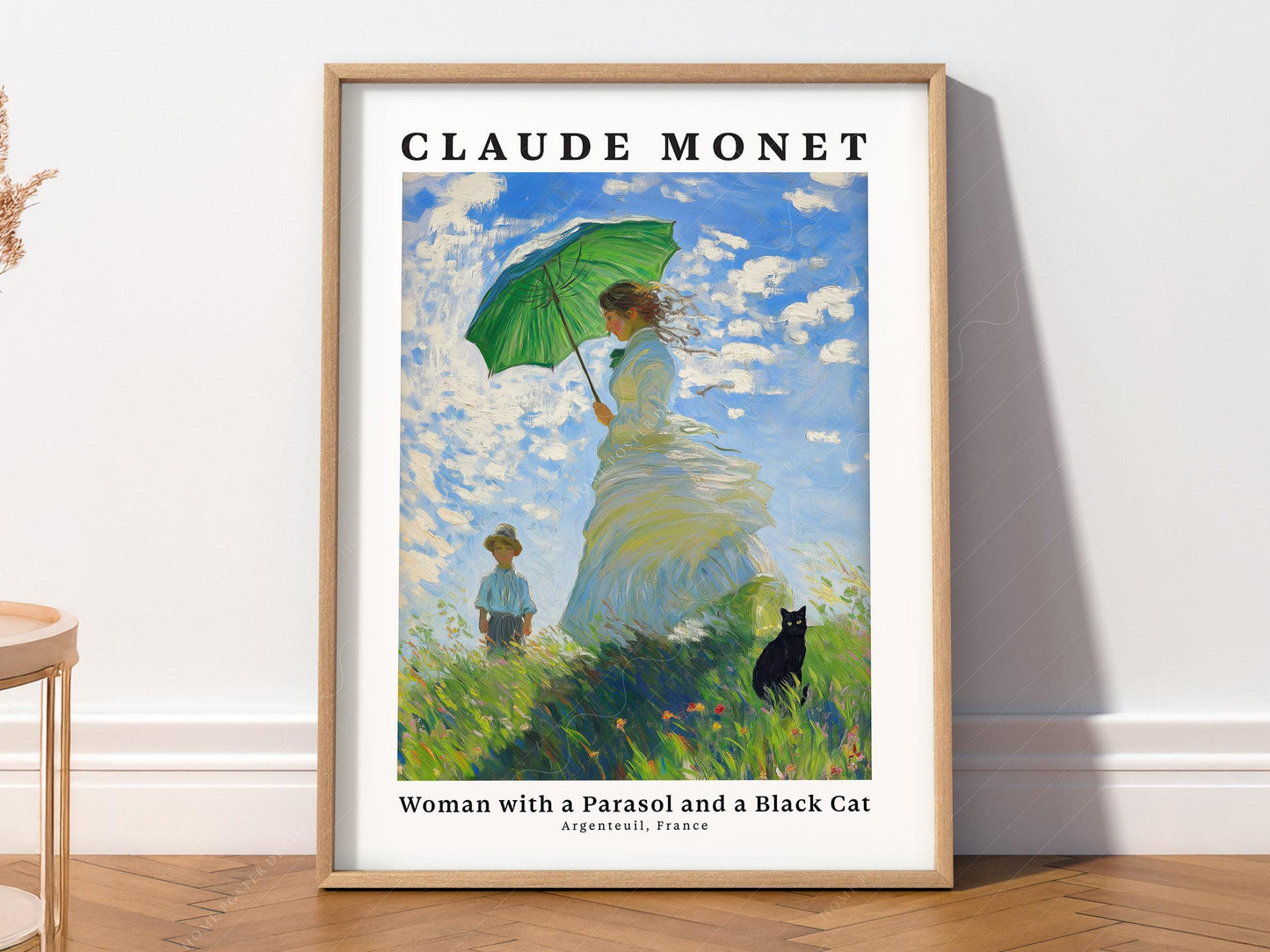 Claude Monet Woman with a Parasol and Black Cat Print – fine art wall poster