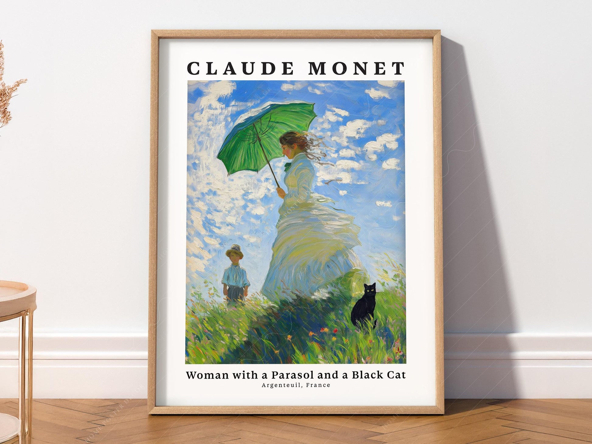 Claude Monet Woman with a Parasol and Black Cat Print – fine art wall poster