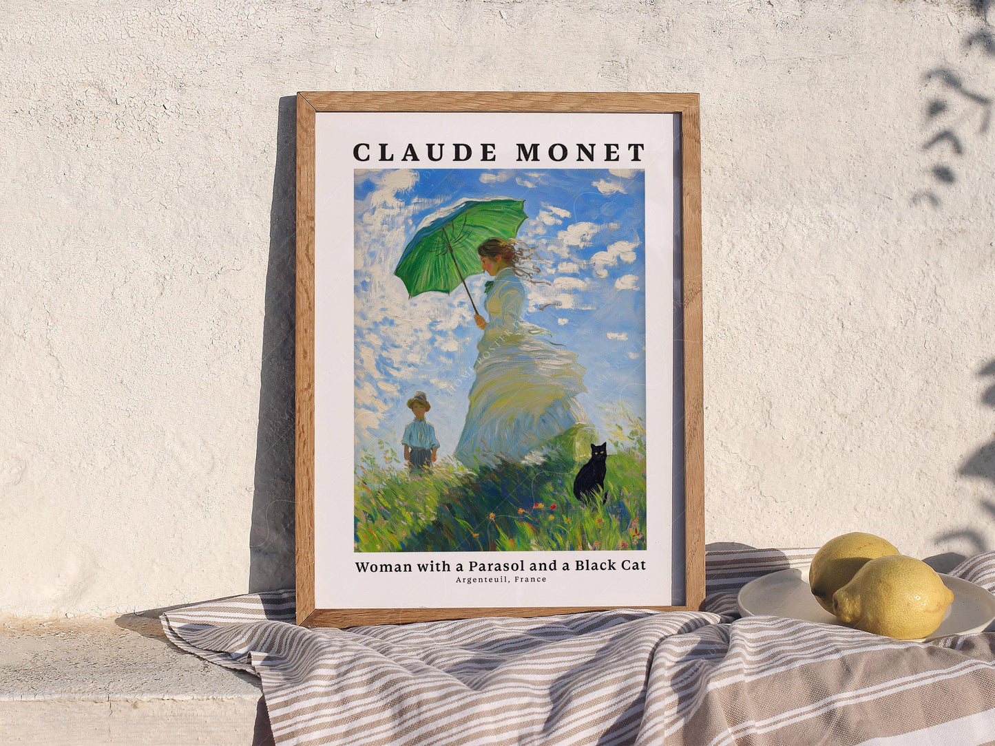 Claude Monet Woman with a Parasol and Black Cat Print – classic art print reproduction