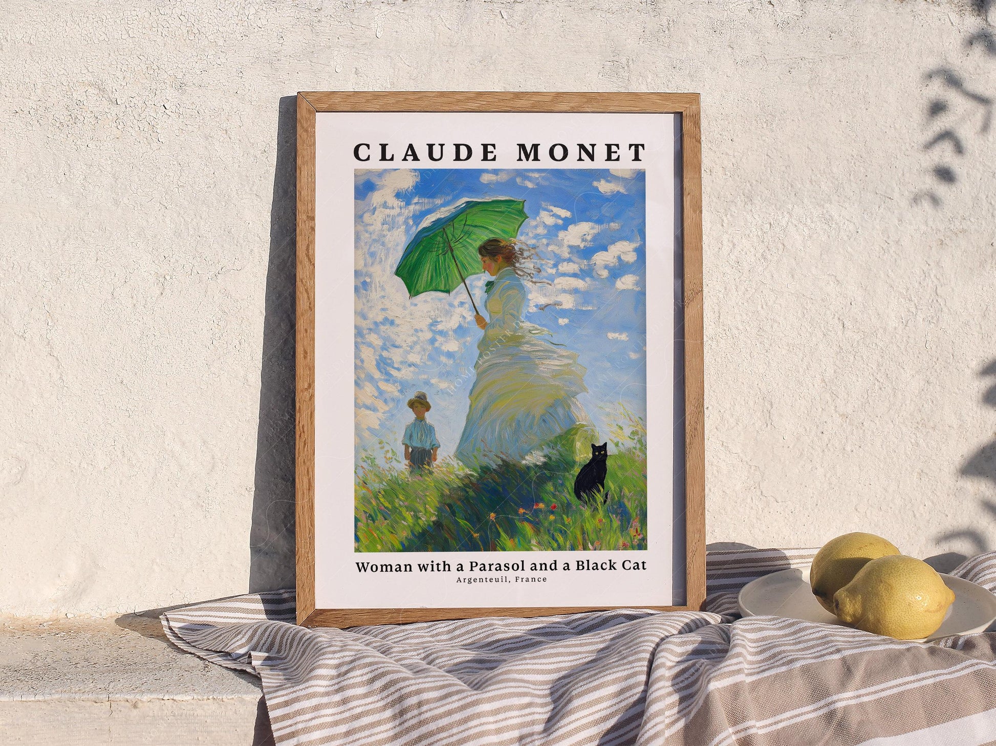 Claude Monet Woman with a Parasol and Black Cat Print – classic art print reproduction