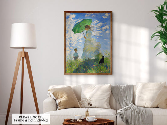 Monet Woman with Parasol Black Cat Art Print – Funny – fine art print wall decor