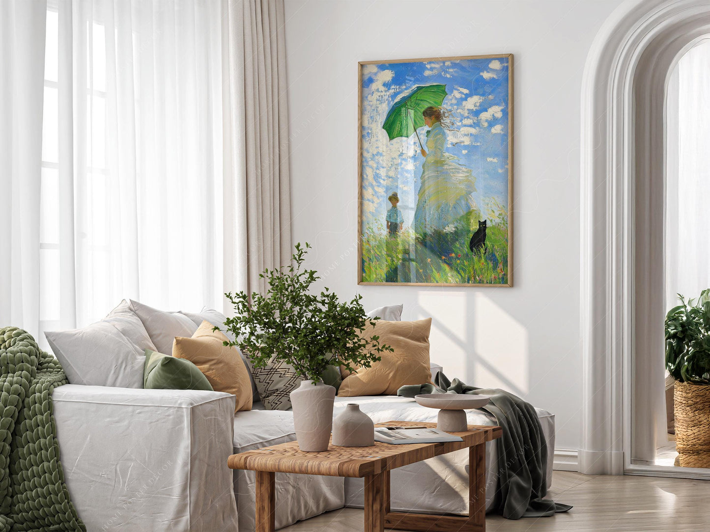 Monet Woman with Parasol Black Cat Art Print – Funny – archival paper art print