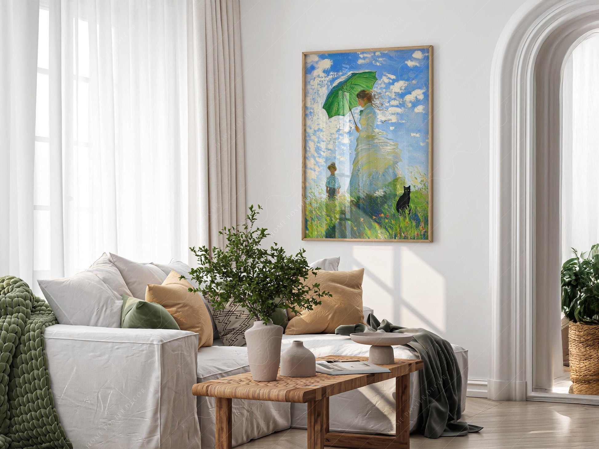 Monet Woman with Parasol Black Cat Art Print – Funny – archival paper art print