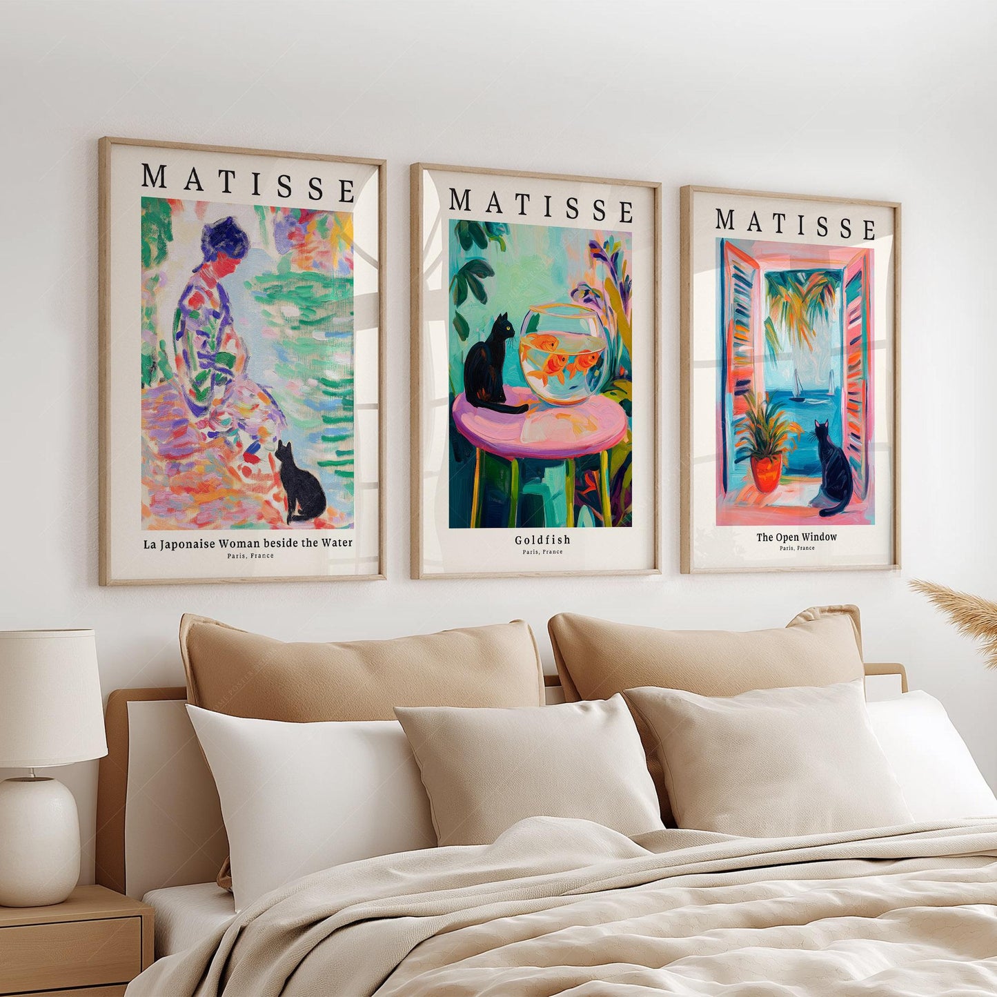 Matisse Black Cat Art Print Set of 3 – Colorful Wall – archival paper art print