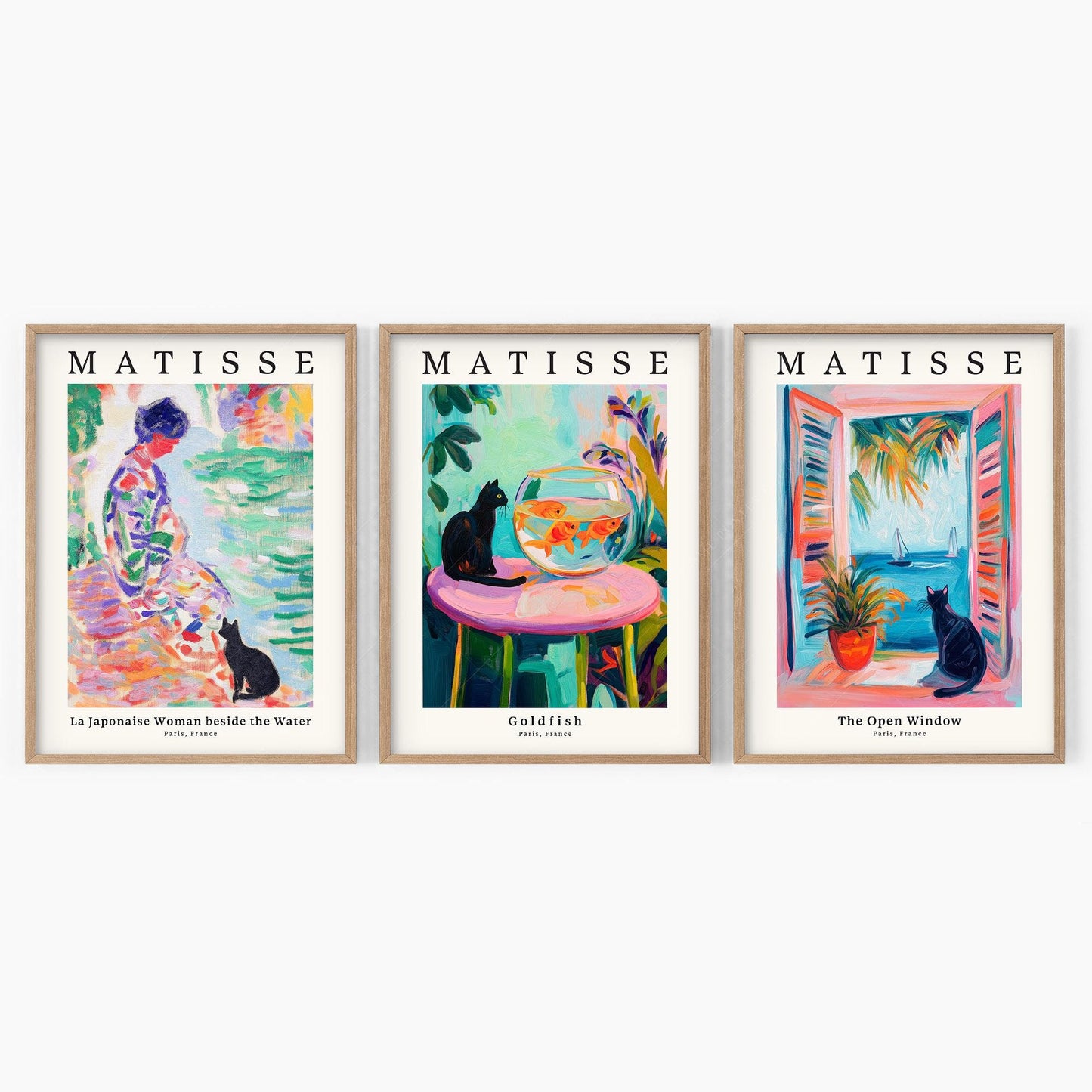 Matisse Black Cat Art Print Set of 3 – Colorful Wall – classic art print reproduction