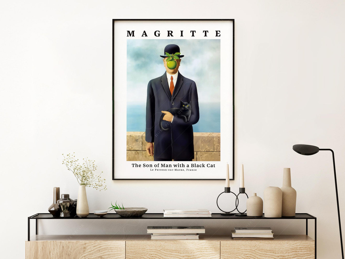 René Magritte Son of Man with Black Cat Print – museum quality art print