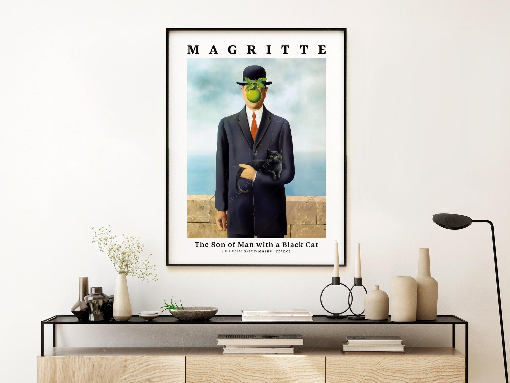 René Magritte Son of Man with Black Cat Print – museum quality art print