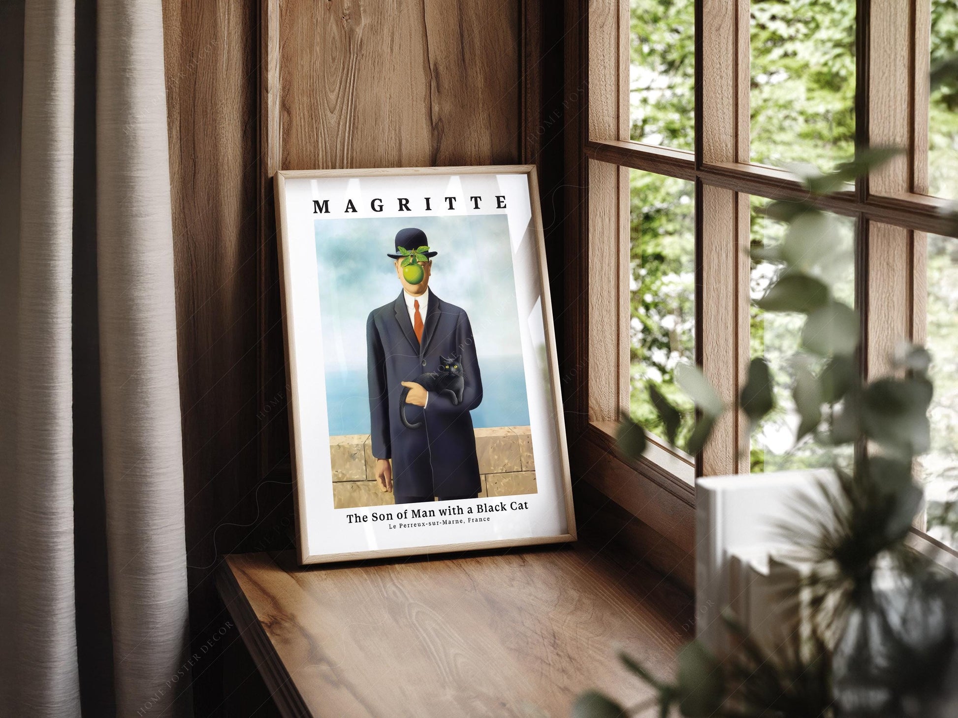 René Magritte Son of Man with Black Cat Print – gallery wall art poster
