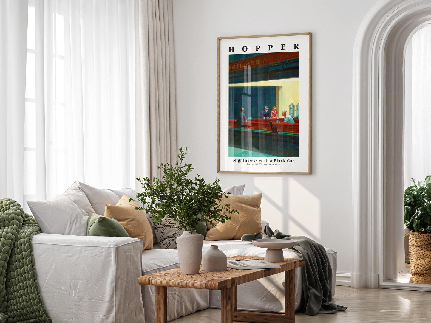 Edward Hopper Nighthawks with Black Cat Print – Funny – classic art print reproduction