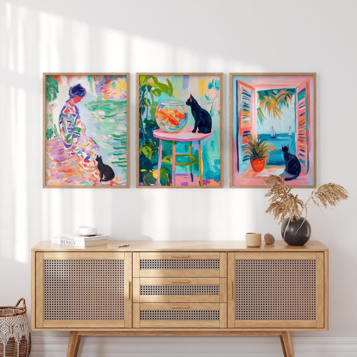Matisse Inspired Black Cat Art Print Set of 3 – archival paper art print