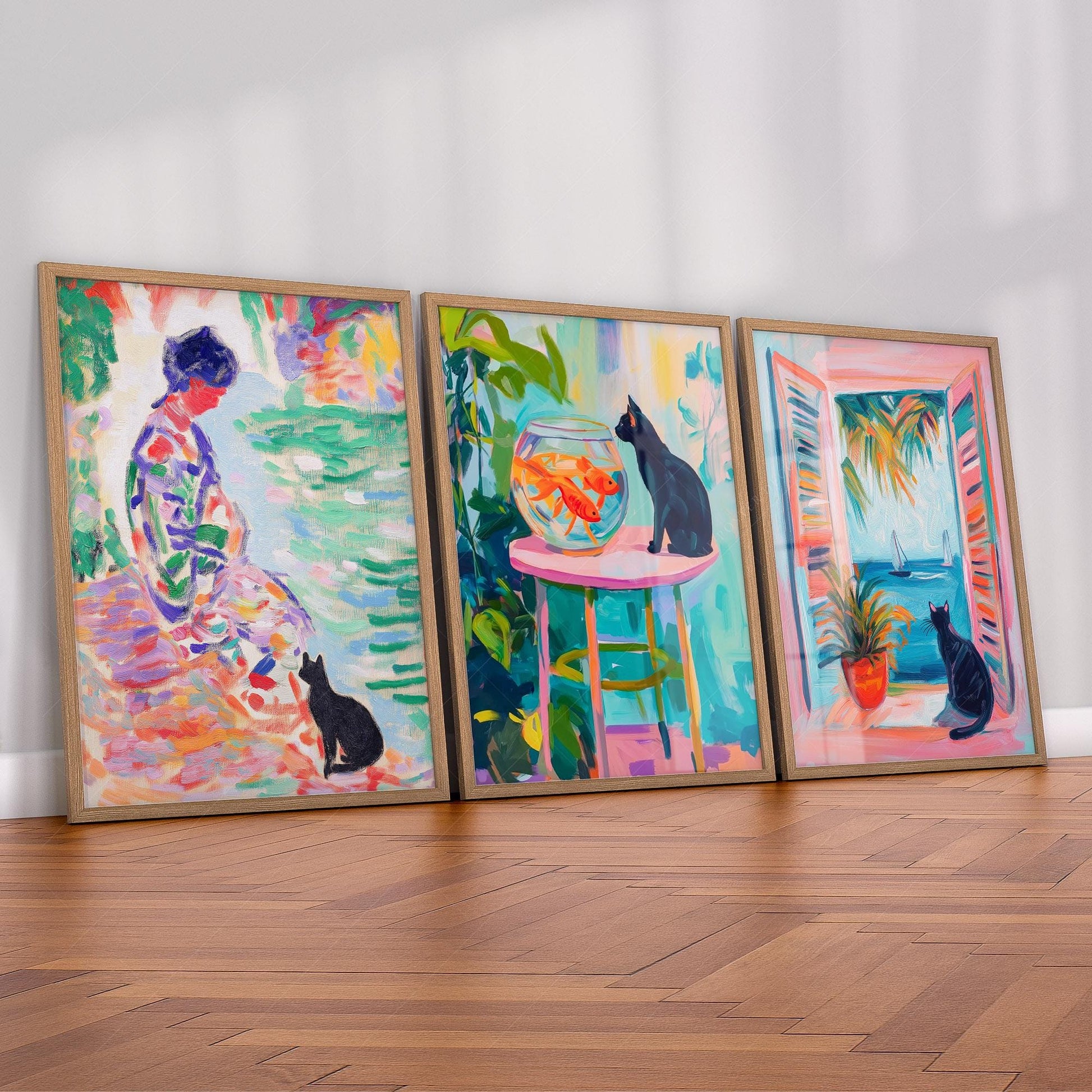 Matisse Inspired Black Cat Art Print Set of 3 – museum quality art print