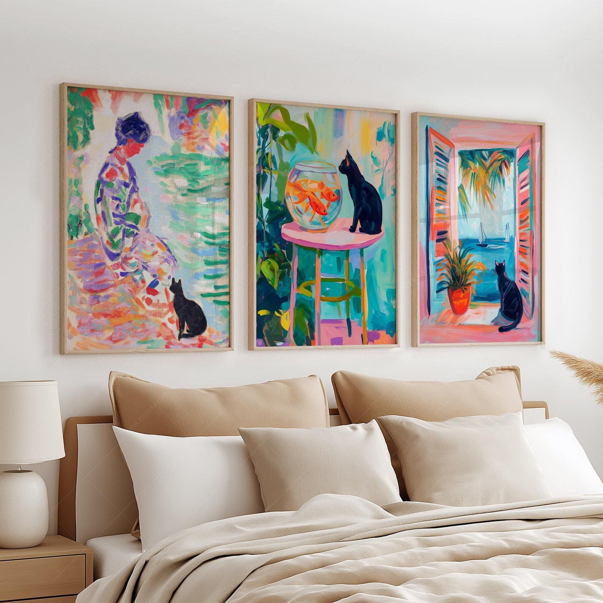 Matisse Inspired Black Cat Art Print Set of 3 – high quality art print