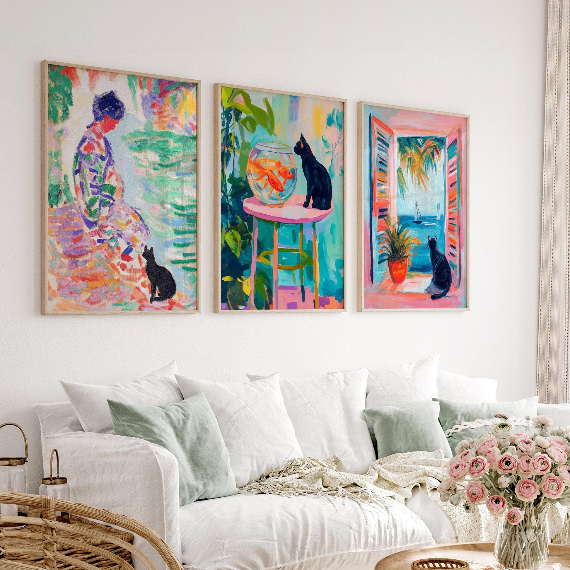 Matisse Inspired Black Cat Art Print Set of 3 – fine art wall poster