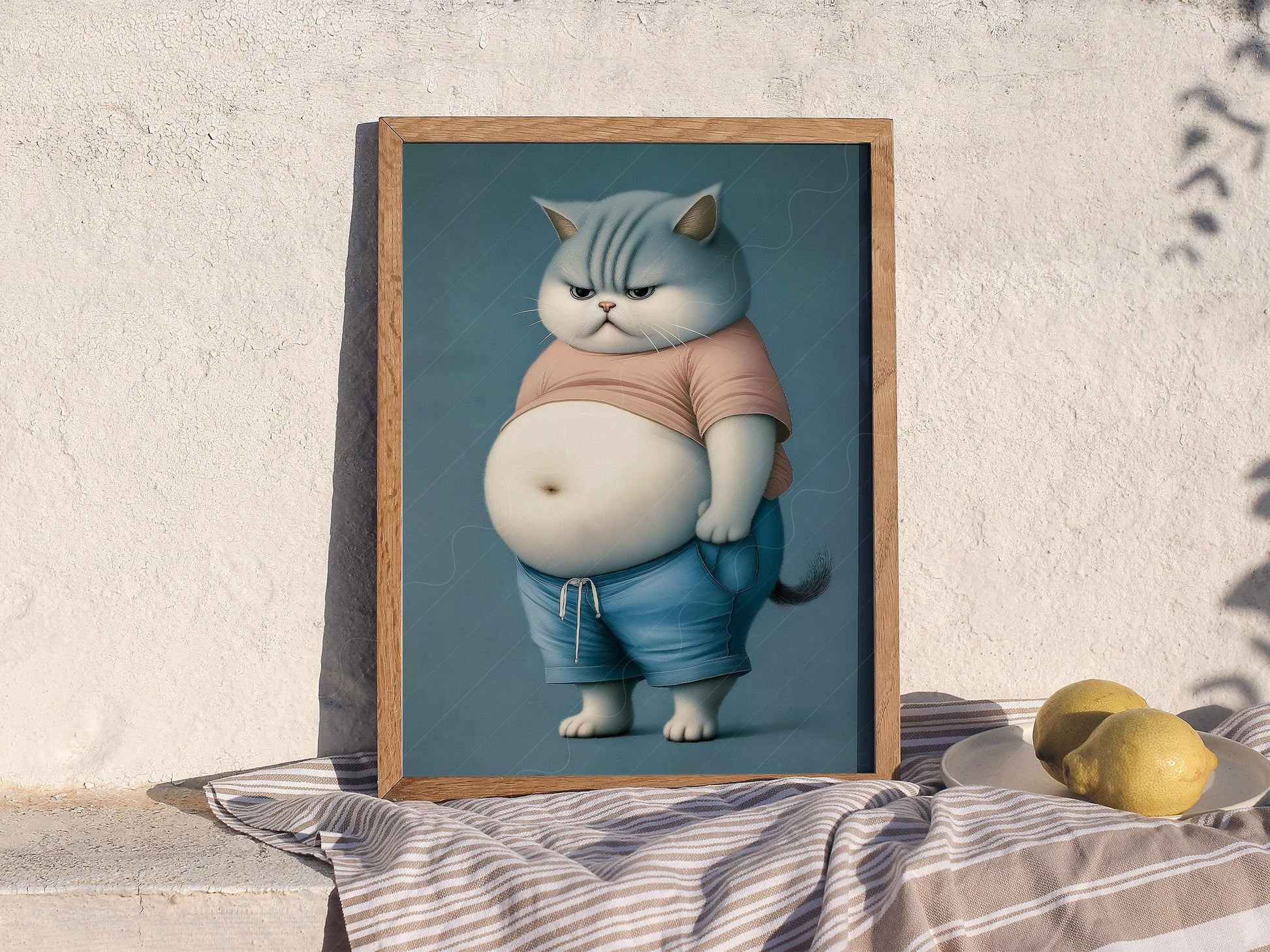 Grumpy Chubby Cat Art Print – Funny Pet Portrait – classic art print reproduction