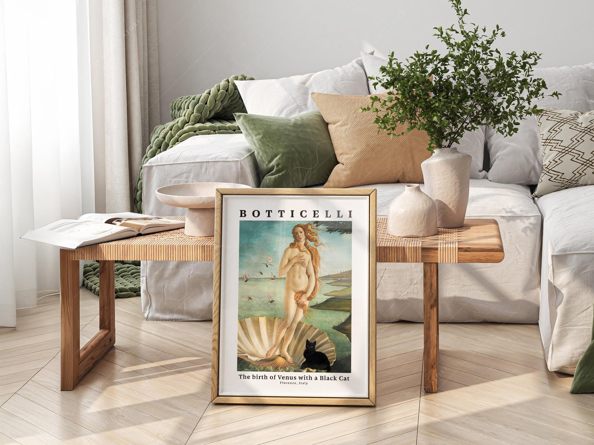 Botticelli Birth of Venus Black Cat Print – Funny Cat – art poster for living room