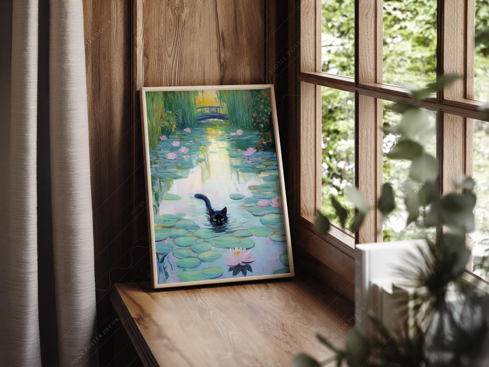 Monet Water Lilies Black Cat Print – Funny Cat Lover – classic art print reproduction