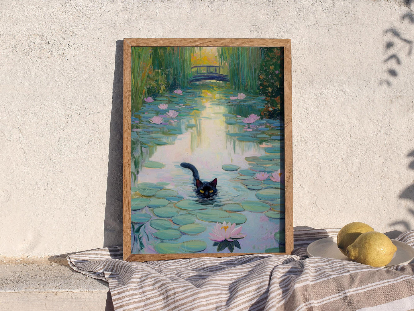 Monet Water Lilies Black Cat Print – Funny Cat Lover – archival paper art print