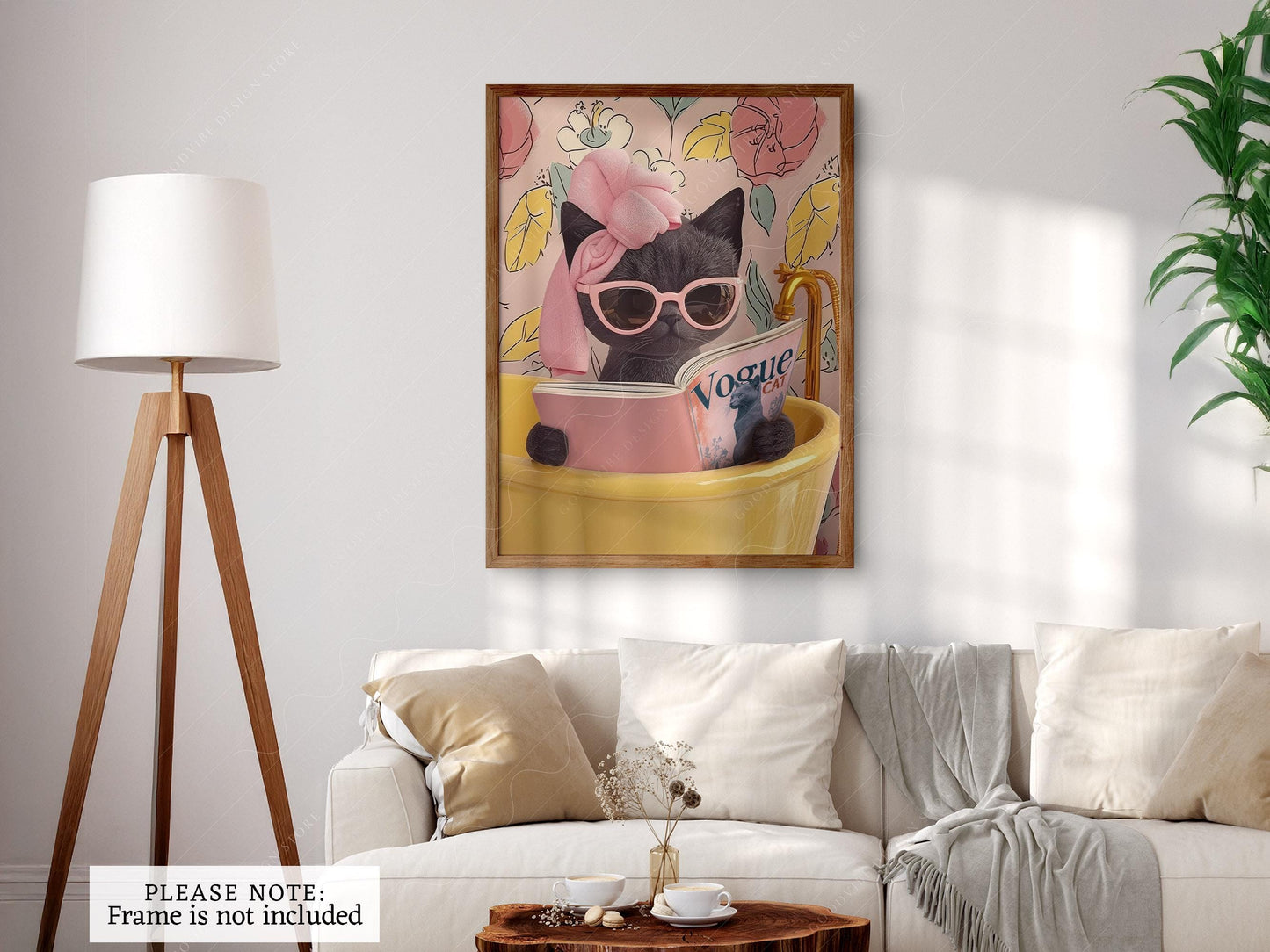 Funny Black Cat Bathroom Print – Cat Reading Magazine – fine art wall poster