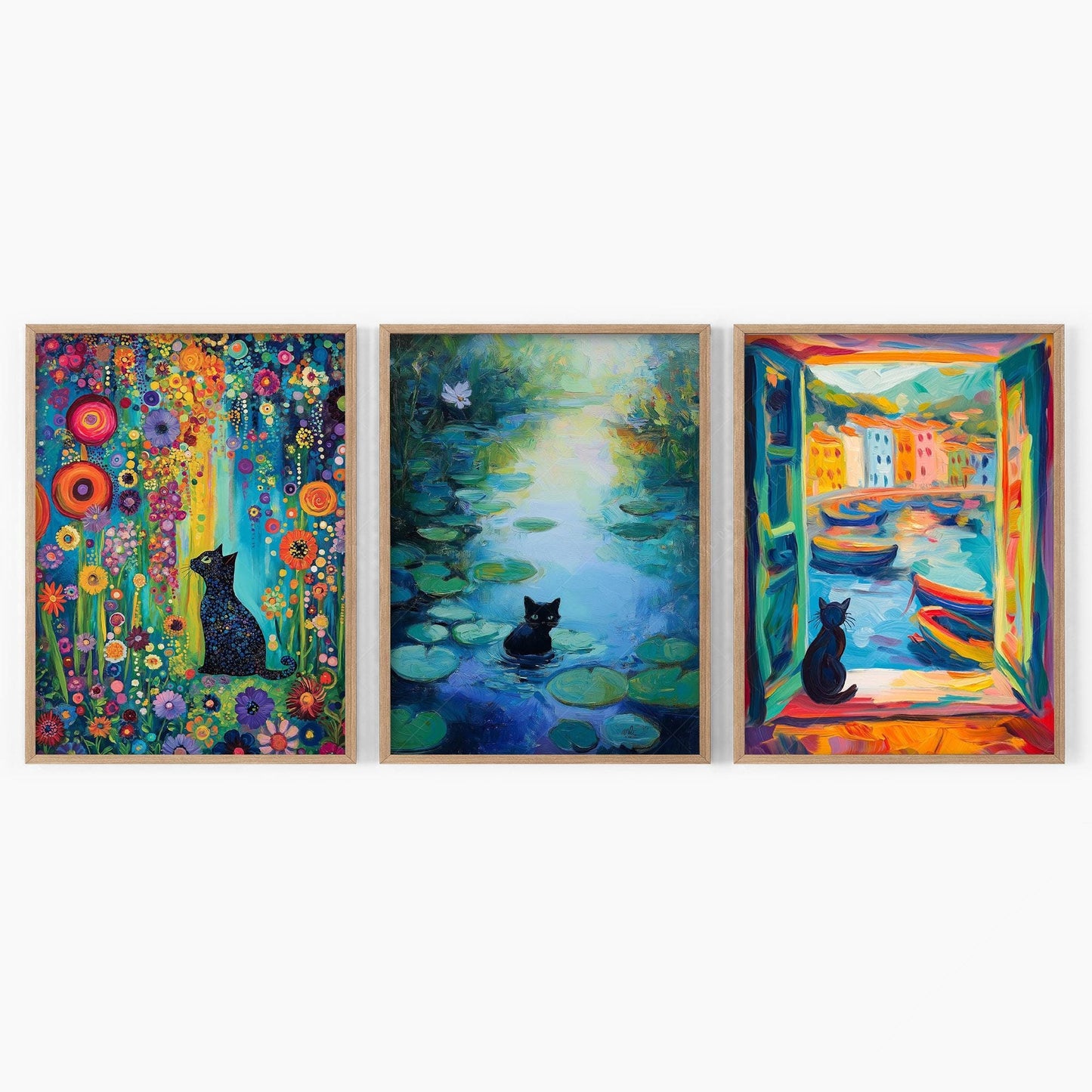 Black Cat Art Print Set of 3 – Famous Paintings – classic art print reproduction