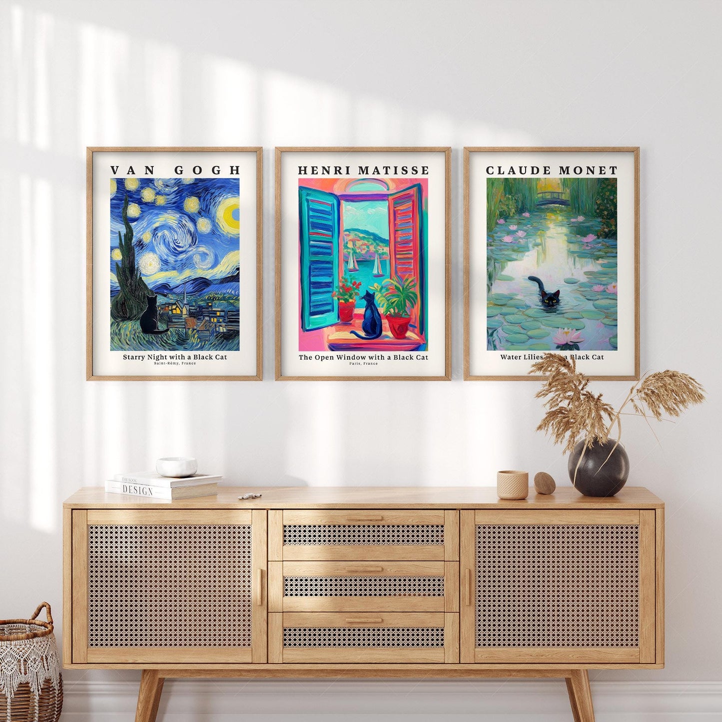 Black Cat Art Print Set – Van Gogh Matisse Monet – archival paper art print