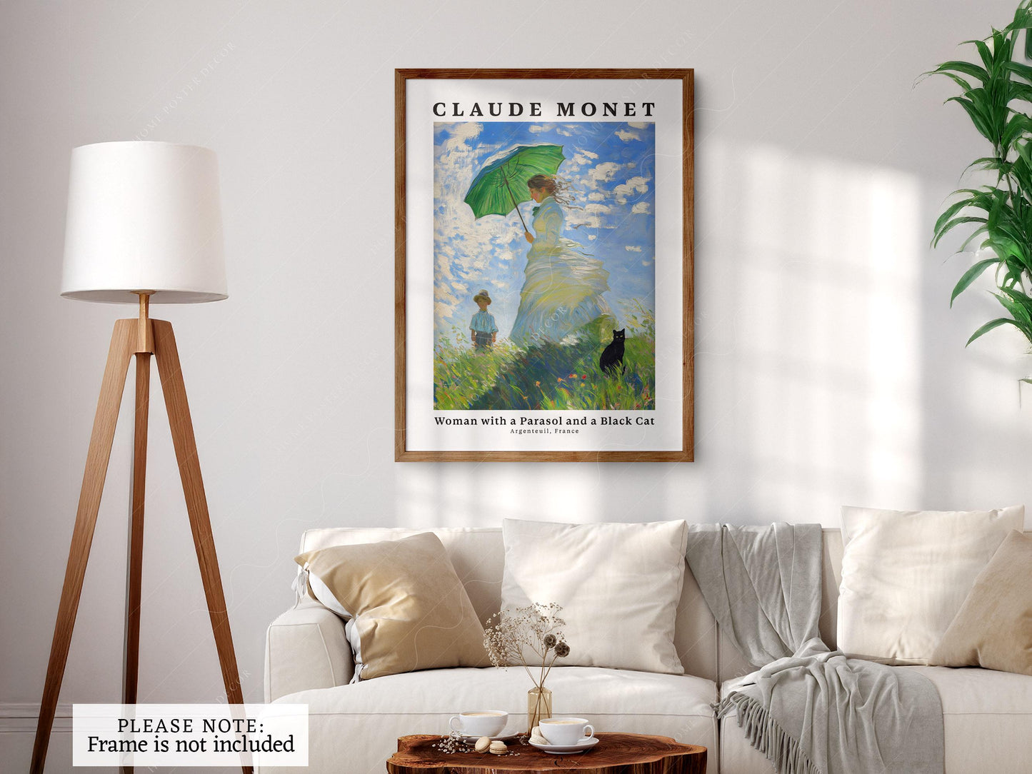 Claude Monet Woman with a Parasol and Black Cat Print – fine art print wall decor