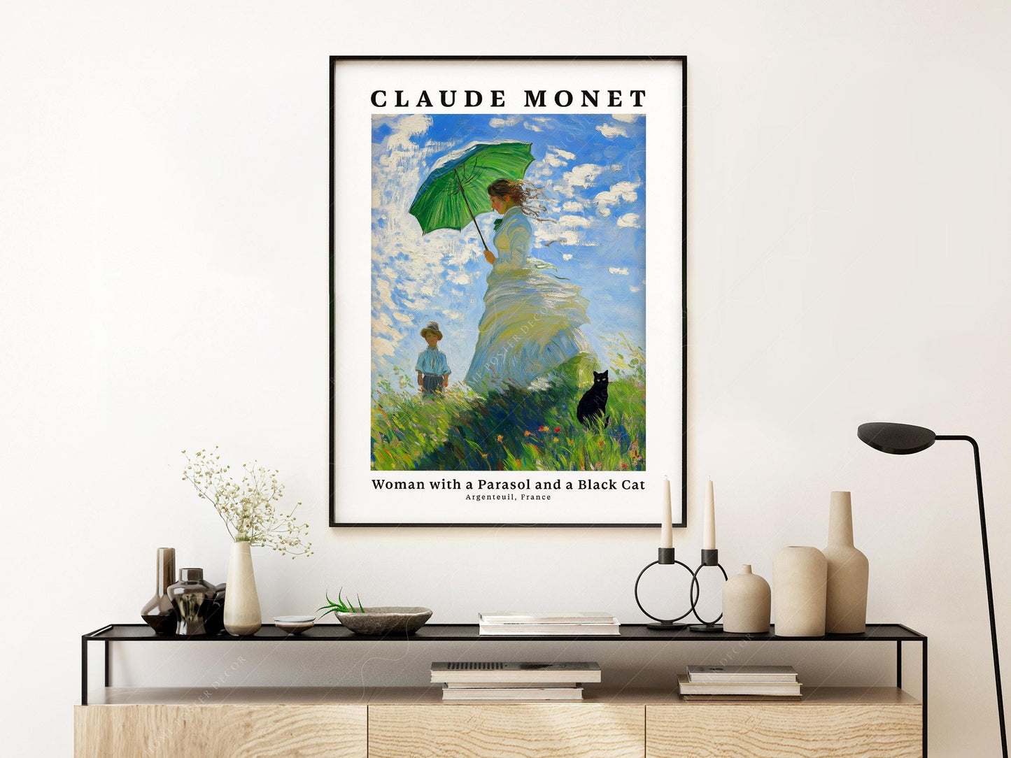 Claude Monet Woman with a Parasol and Black Cat Print – museum quality art print