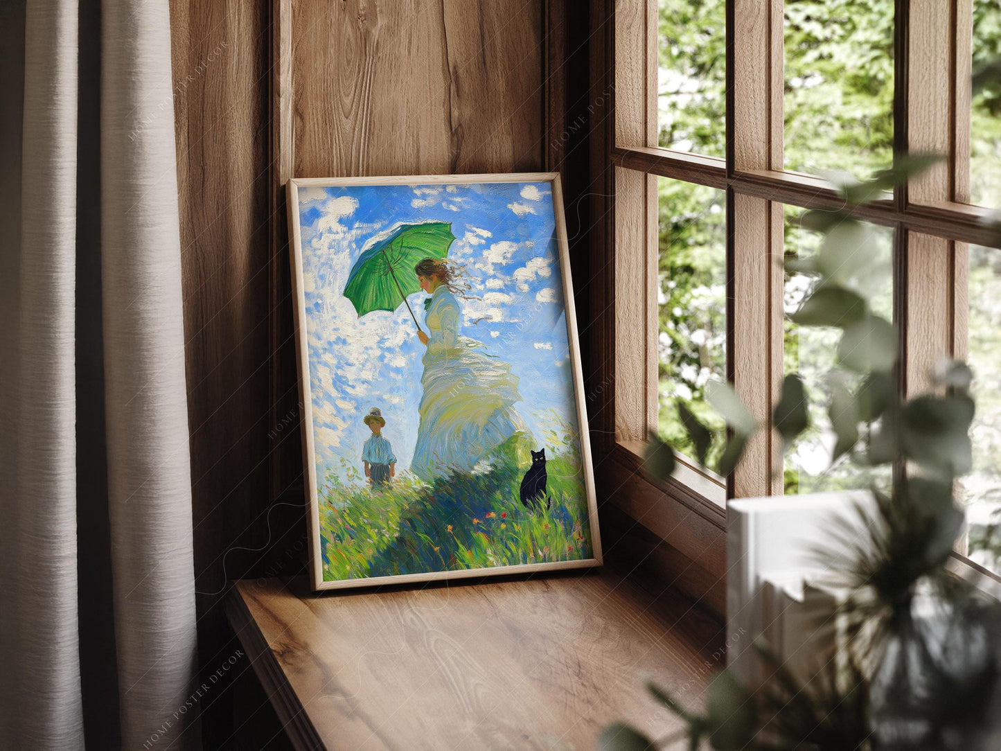 Monet Woman with Parasol Black Cat Art Print – Funny – gallery wall art poster