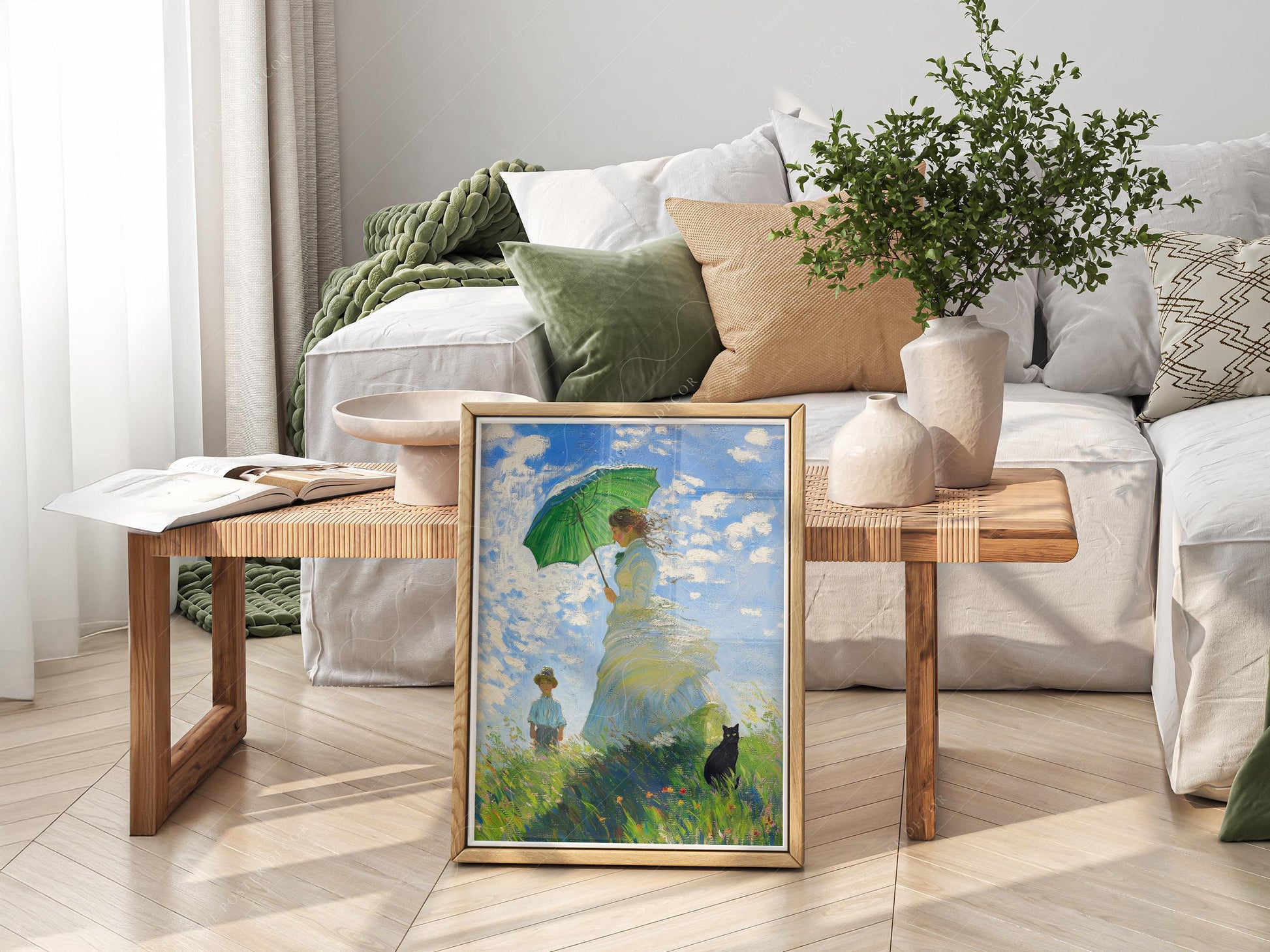 Monet Woman with Parasol Black Cat Art Print – Funny – art poster for living room