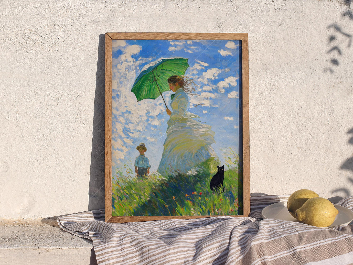 Monet Woman with Parasol Black Cat Art Print – Funny – classic art print reproduction