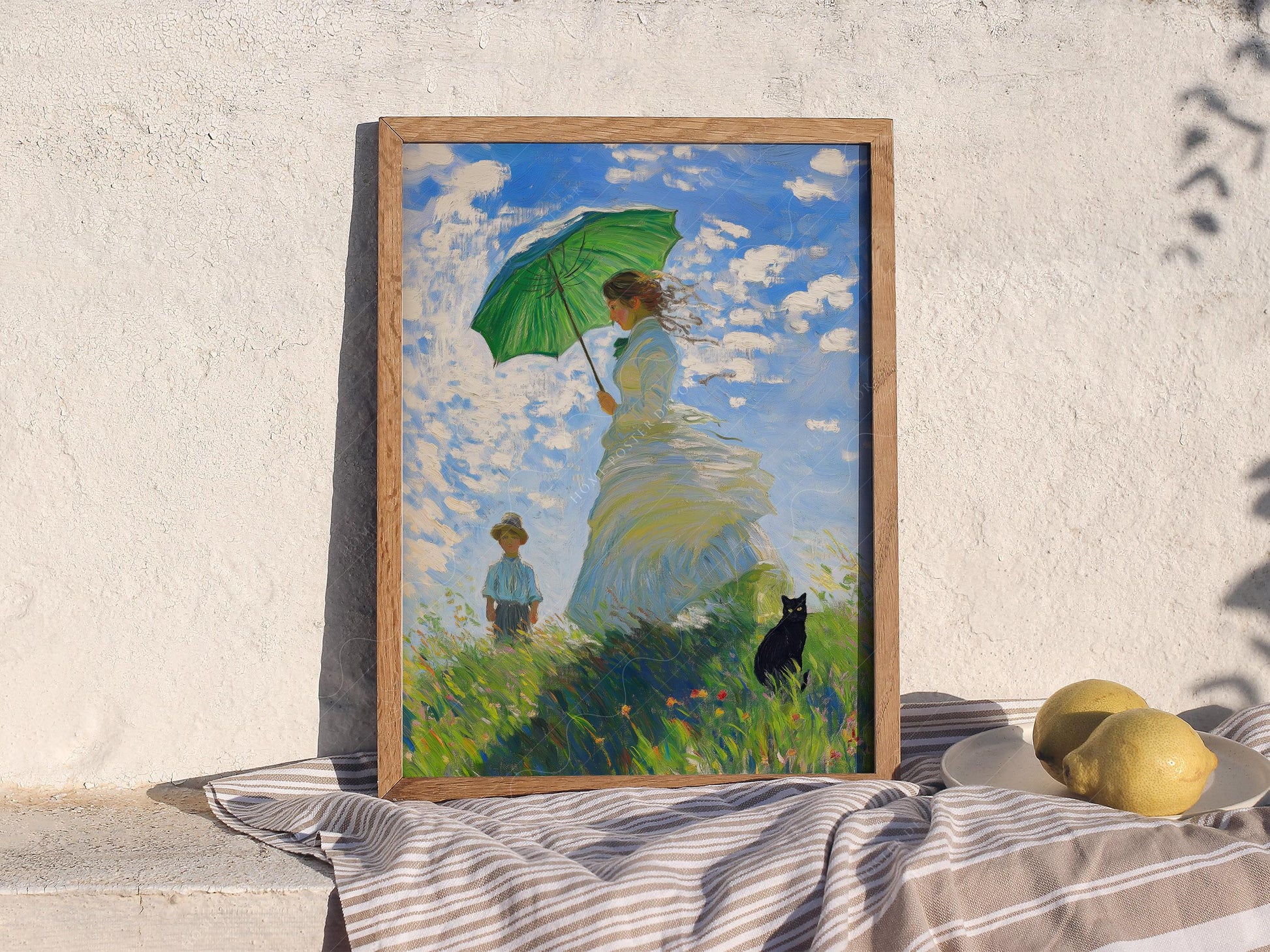 Monet Woman with Parasol Black Cat Art Print – Funny – classic art print reproduction