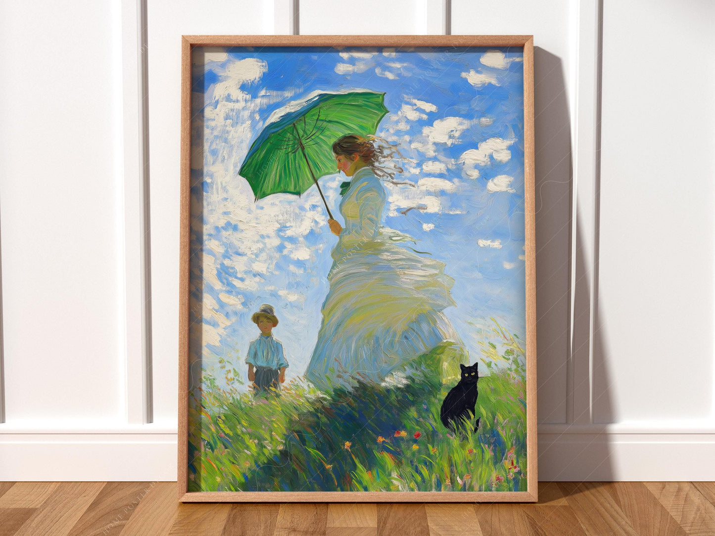 Monet Woman with Parasol Black Cat Art Print – Funny – fine art wall poster