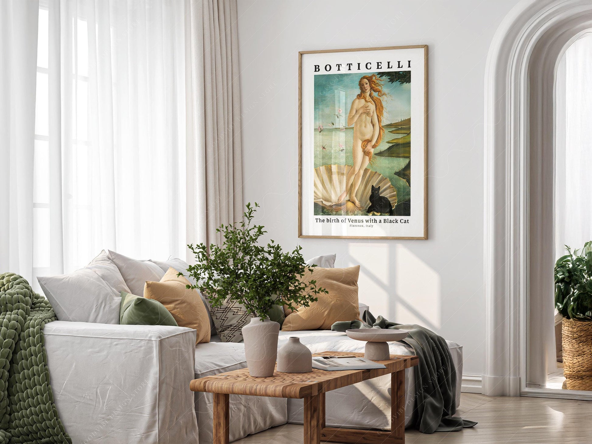 Botticelli Birth of Venus Black Cat Print – Funny Cat – archival paper art print