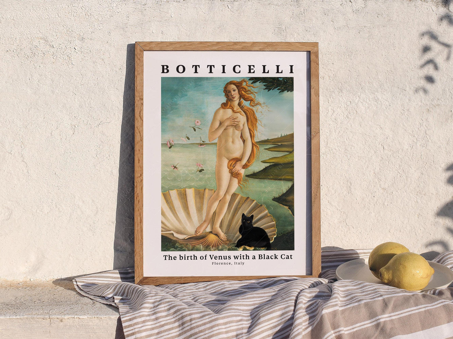 Botticelli Birth of Venus Black Cat Print – Funny Cat – classic art print reproduction