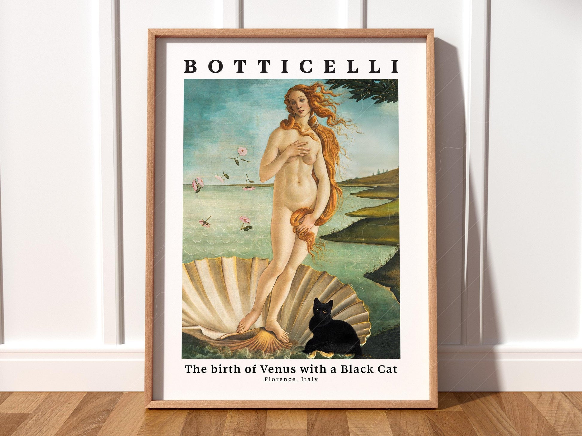 Botticelli Birth of Venus Black Cat Print – Funny Cat – fine art wall poster